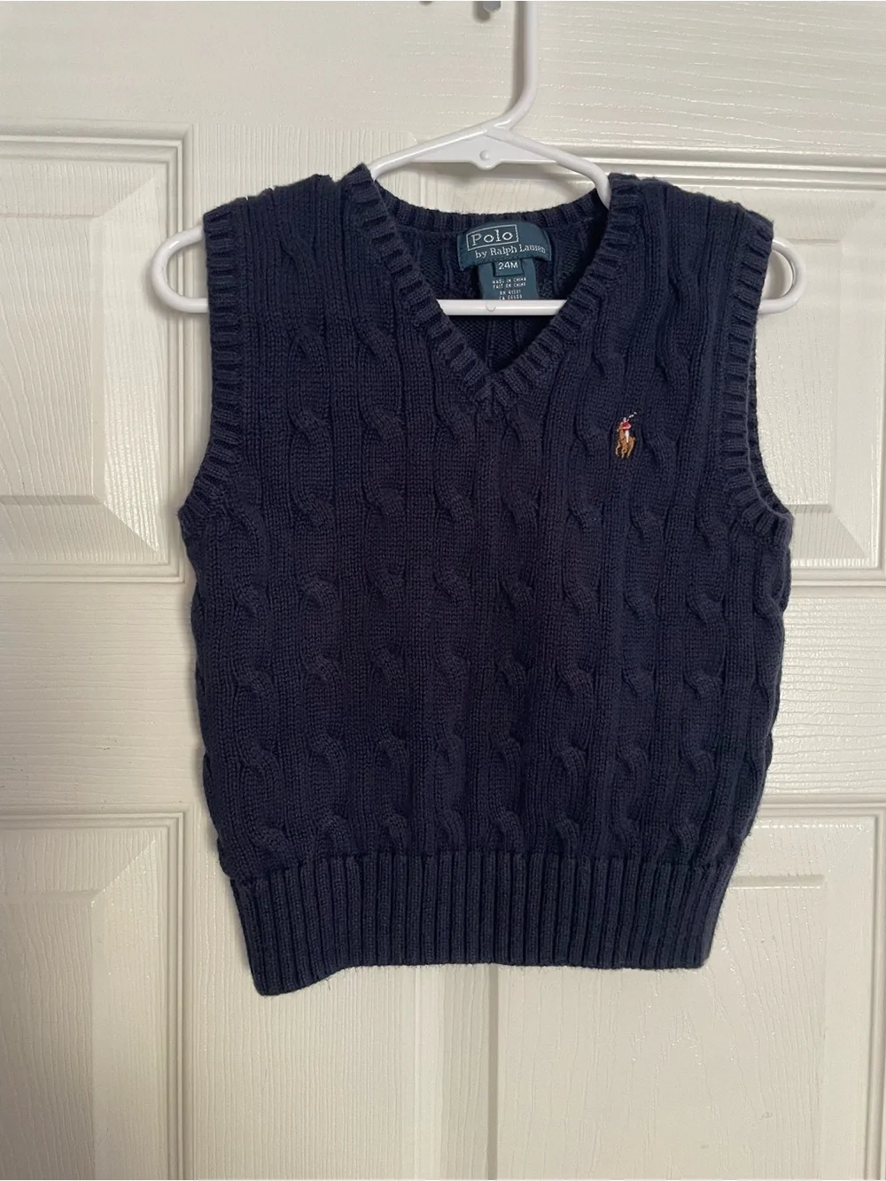 Polo by Ralph Lauren 18-24 Months Navy Cable Knit V-Neck Sweater Vest